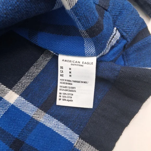 American Eagle Outfitters Men’s Medium Blue Plaid Flannel Button Up Shirt - Picture 4 of 8
